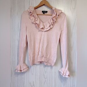 Lauren Ralph Lauren Green Label Pink Cashmere Silk Sweater with Ruffles Size MP